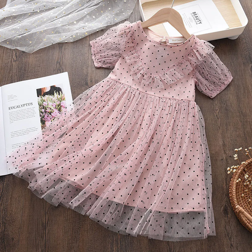 Bear Leader Cartoon Print Baby Girls Princess Dress New Fashion Summer Floral Dresses Toddler Kid Party Clothes Children Vestido