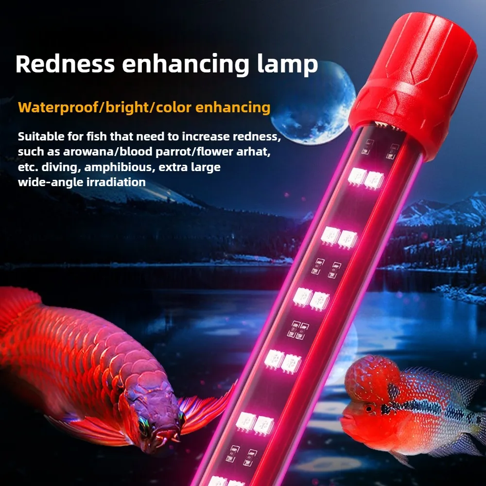 LED Aquarium Light Red Enhancing Fish Tank LED Light Tube Waterproof Submersible Tri-Primary Color Enhance Arowana Tanning Light