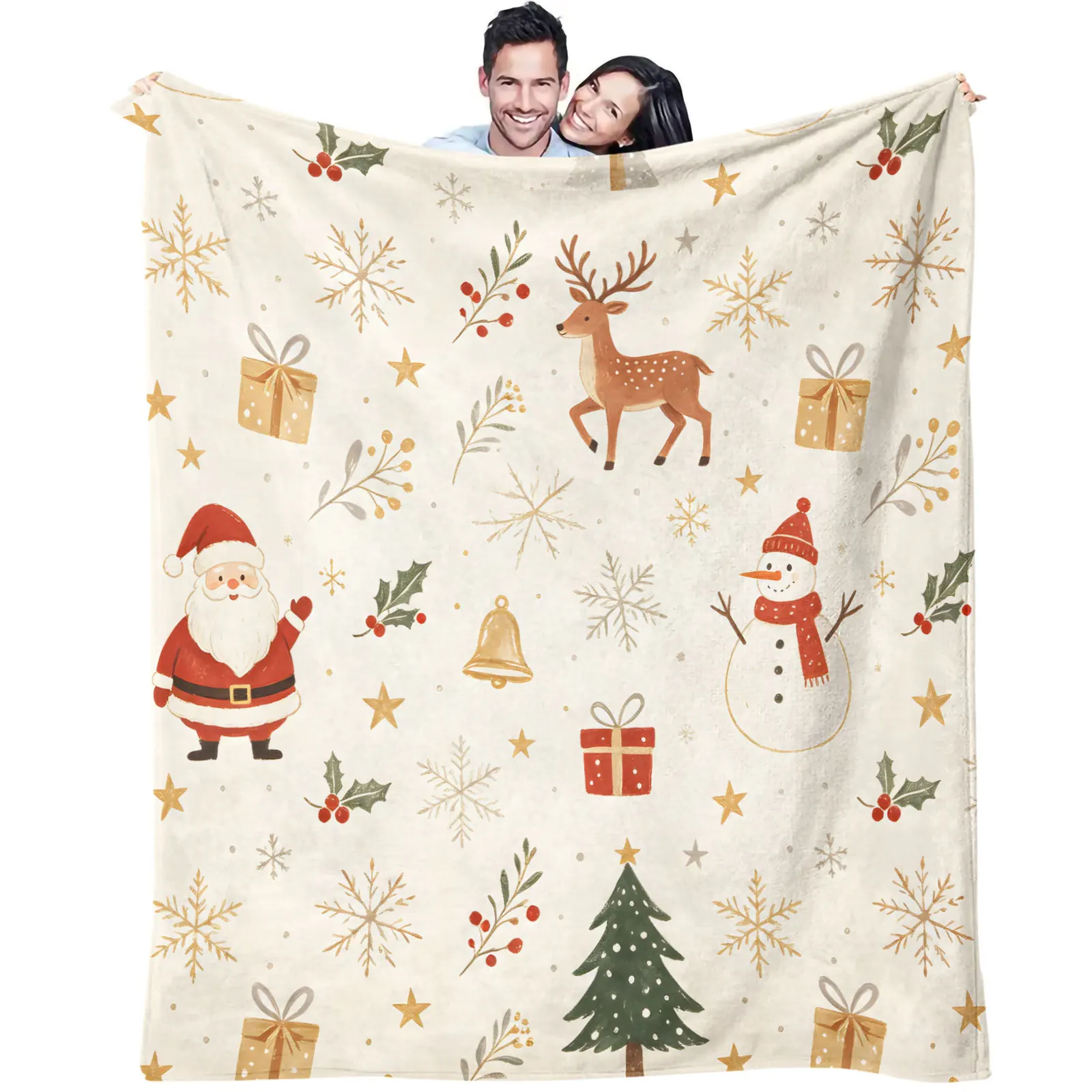 Christmas Flannel Throw Blanket Santa Reindeer Snowman Xmas Tree Gift Box Snowflake Print Sofa Bed Car Travel Blanket Holiday
