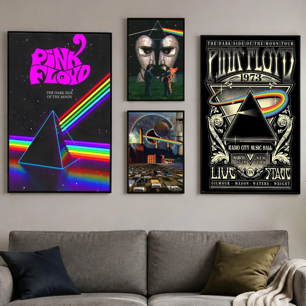 Band P-Pink Floyd Poster PP Self-Adhesive Wall Sticker Bedroom Gaming Cafe/Bar Vintage Aesthetic Decor Ideal Gift
