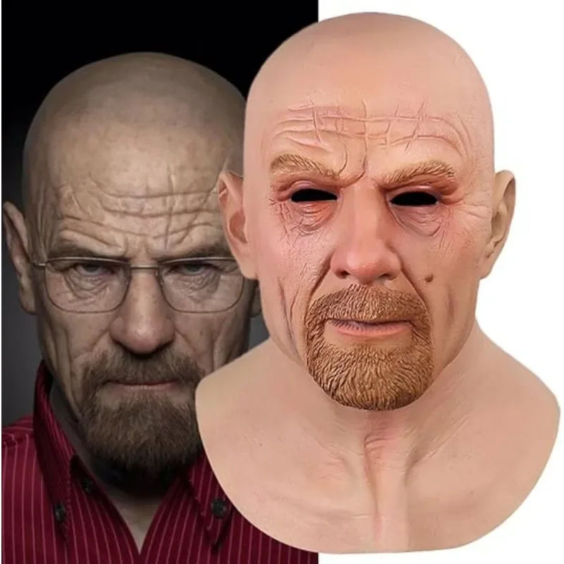 Realistic Bald Old Man Mask Breaking Bad Walter White Mask Heisenberg Halloween Latex Mask Adult Cosplay Party Masquerade Props