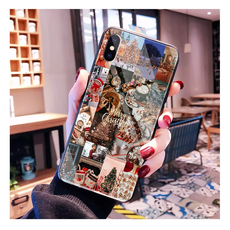 

Glass phone case For iPhone 17 Pro Max Air 17 16 15 14 13 Pro Max 15 16 Pro 15Plus Christmas Aesthetic