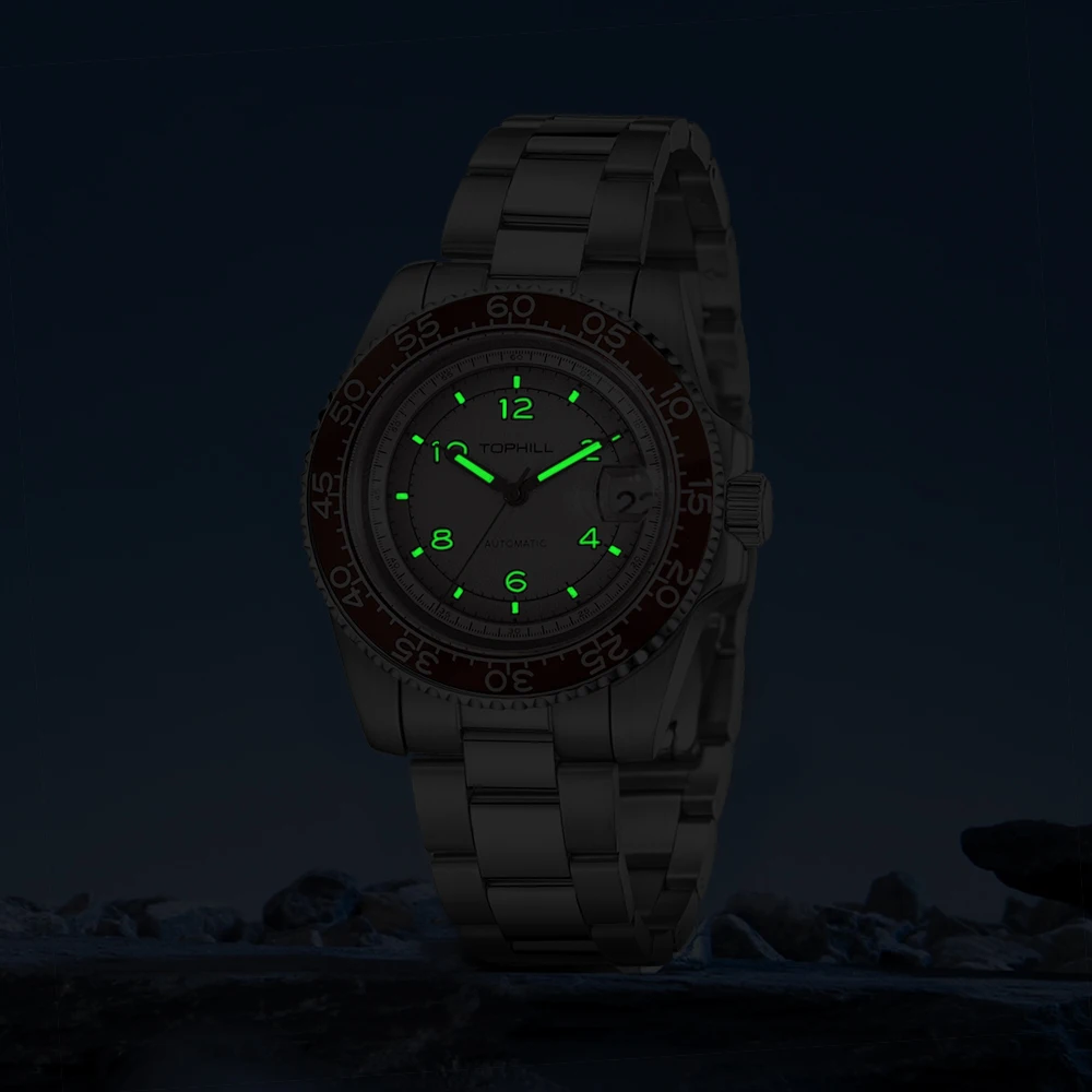 TOPHILL Gradient Dial Mens Mechanical Watch 41mm Flat Sapphire Glass Calendar Luminous Automatic Wristwatches 30m Waterproof