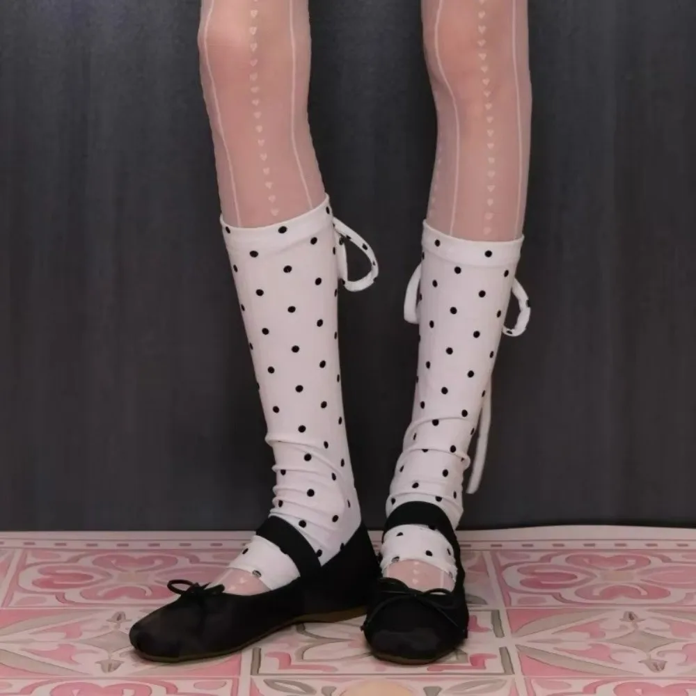 Polka Dot Knee Socks Stockings Knitted Thin Strap Calf Socks Mesh Material Solid Color (derived from Black White) Leg Warmers