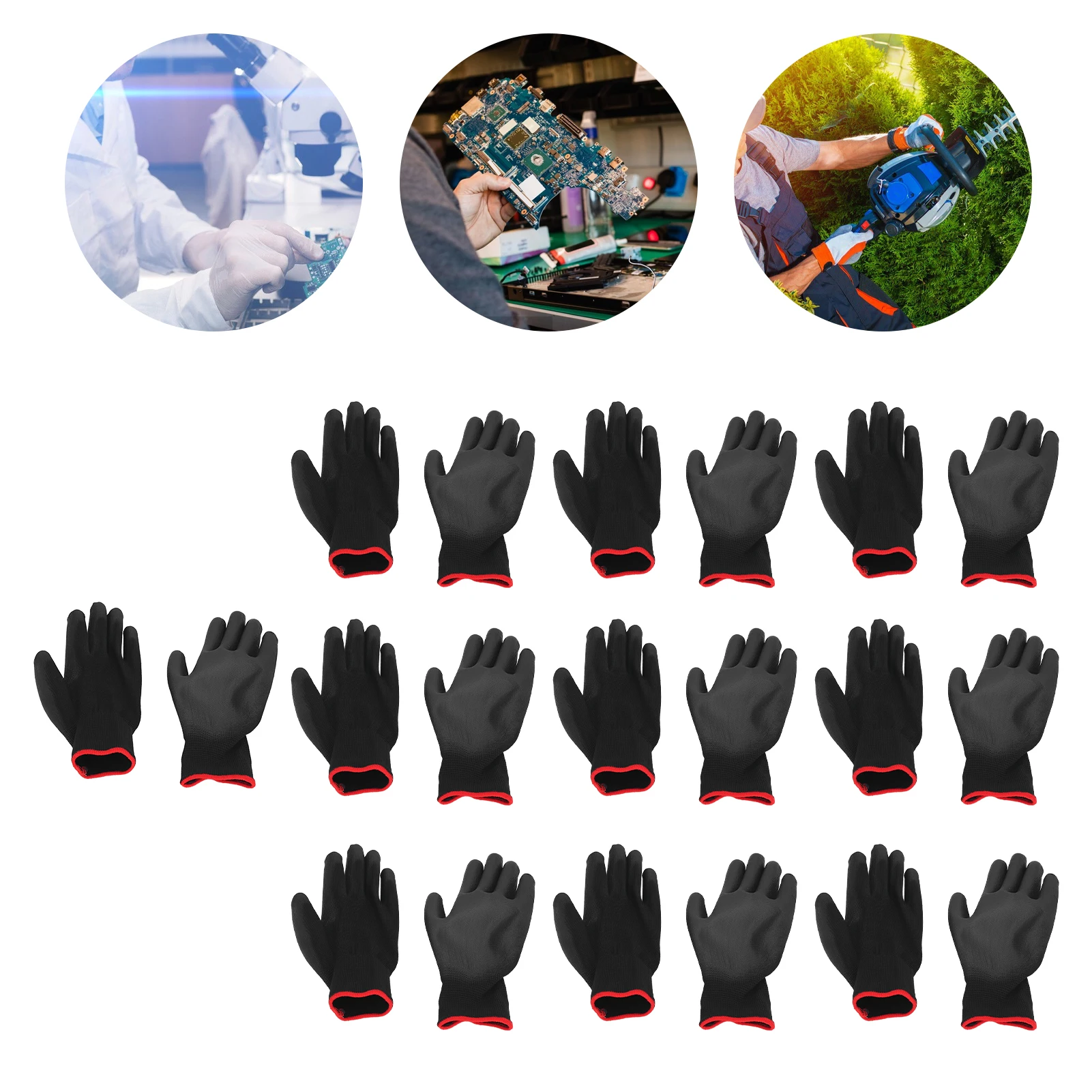 

ZK30 10 Pairs Safety Work Gloves PU Coated Static Proof Nylon General Black with Red Edge 7(S)