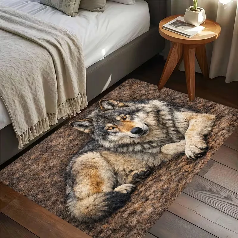 Impression 2D, tapis de porte à motif loup dormant, tapis de hall d'entrée, tapis antidérapant, adapté à la décoration intérieure et extérieure