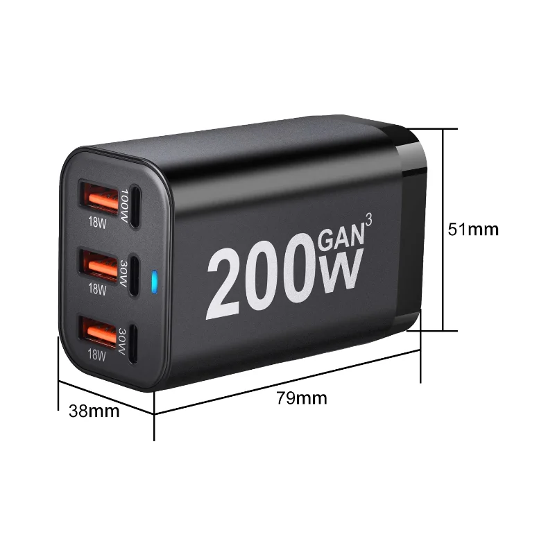 USB C Fast 200W 6-Port Desktop Charger  Fast  GaN Charger Power Adapter for IPhone 15/14 Pro Samsung Galaxy S23/S22/S21 Xiaomi