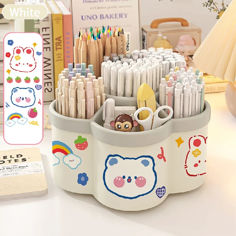 Cartoon Fire Wheel 360 Degree Rotating Pen Holder Storage Box Large Capacity Storage Box Office Desktop Stationery Storage