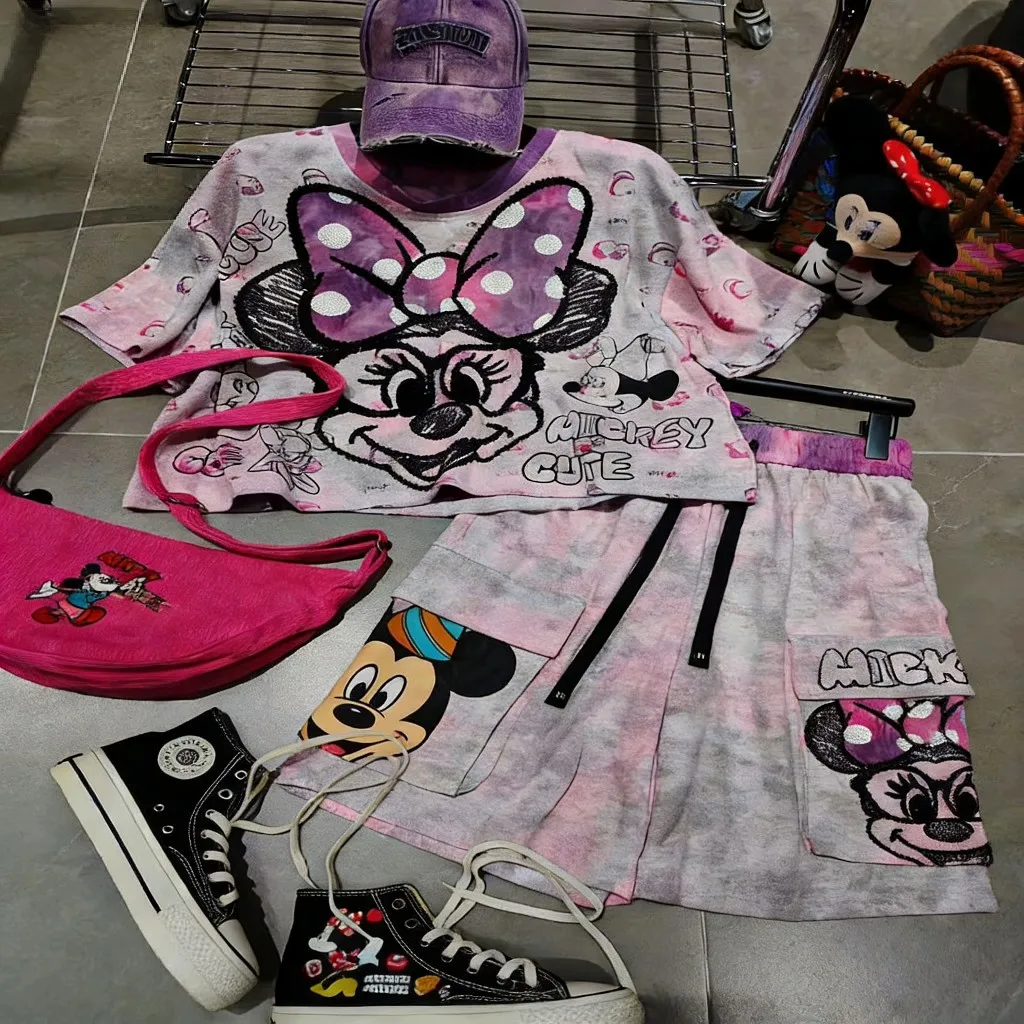 

plus Size Women's T-Shirt Cartoon Print Loose Short Sleeve Top Casual Shorts Set for Daily Wear Comfortable Outfit