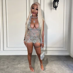 Luxury Sparkly Crystals Women Cocktail Gowns Halter Sexy See Through Silver Beaded Black Girls Short Prom Dresses 2026