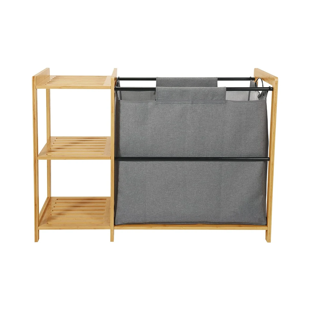 Detachable Removable Sliding Bag Bamboo Laundry Basket Stand Alone Freestanding Storage Organizer Cabinet for Bedroom