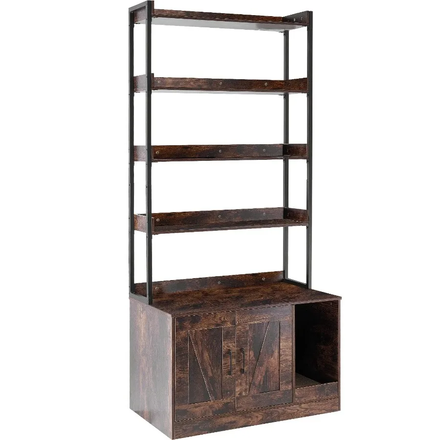

Wooden Cat Litter Box Enclosure Hidden with 4 Shelves Pet Furniture