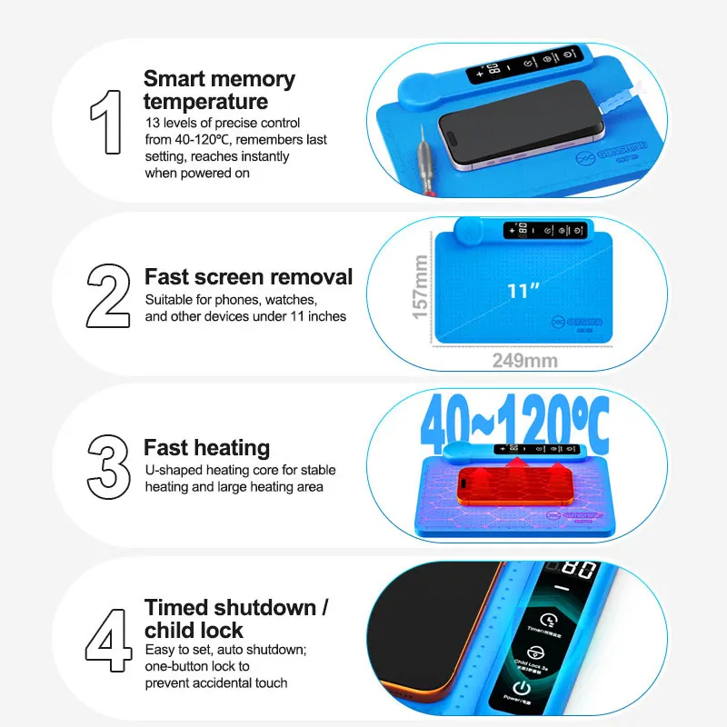 SUNSHINE LS3 SE 11-inch LCD Screen Heating Screen Remover 40~120°C for Mobile Phone Watch Repair Screen Back Cover Removal Tool