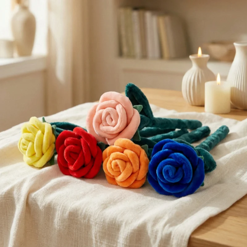1 Stück 28CM Künstliche Plüsch-Rose Plüschpuppe Bunte Einzelrose Simulierte Rose Brautstrauß Heimdekoration Valentinstagsgeschenk