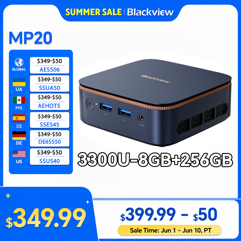  Blackview MP20 Mini PC AMD Ryzen 3300U, AMD Radeon Graphics, 16GB RAM 512GB PCIE 3.0 SSD, Win 11 Pro, For Home/Office/Business 