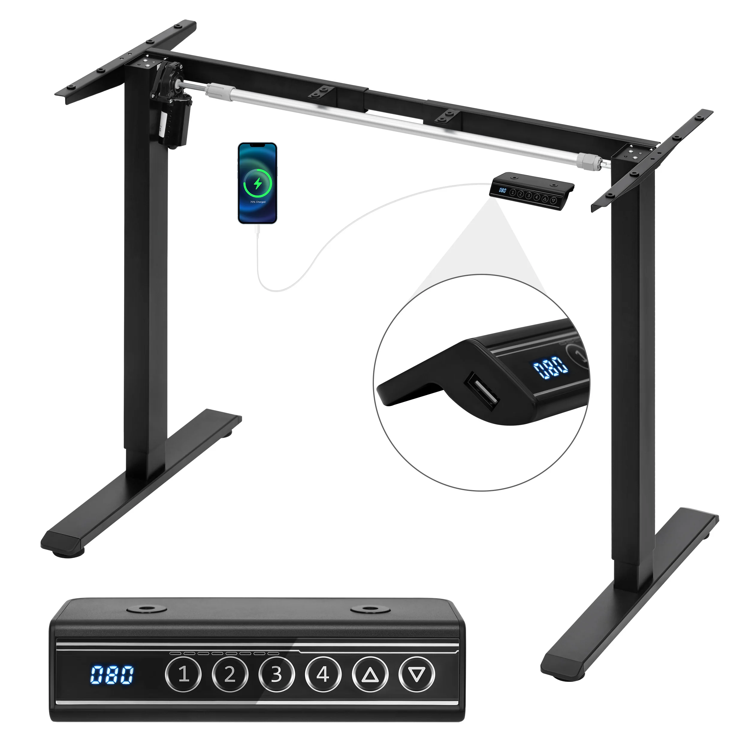 إطار مكتب رفع كهربائي قابل للتعديل بارتفاع WOLTU مع منفذ شحن USB للتحكم في الذاكرة للمكتب المنزلي #2