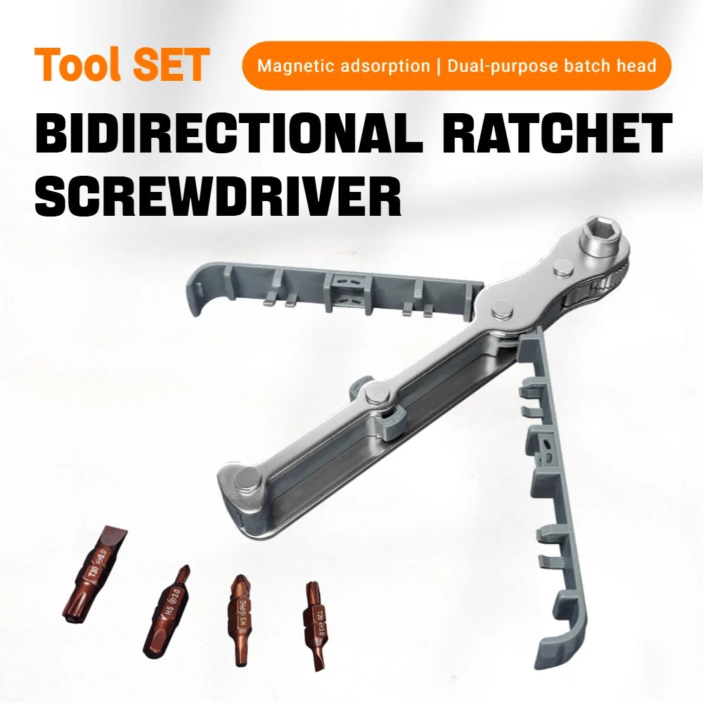 Portable bidirectional ratchet screwdriver set with 1/4-inch hexagonal bit,for furniture & automobile narrow Space maintenance