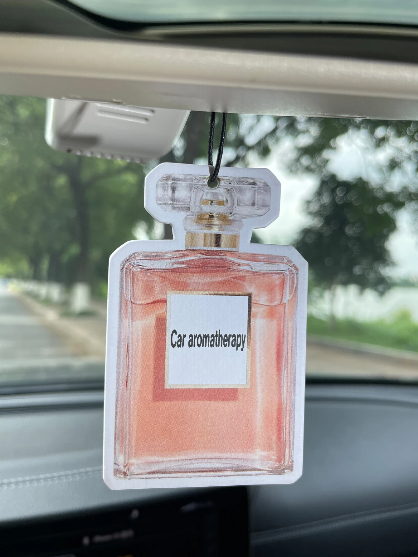 Square Peach‑Pink Perfume Bottle Hanging Car Air Freshener, Natural Plant‑Extracted Fragrance, Alcohol‑Free Non‑Toxic, Heat Resi