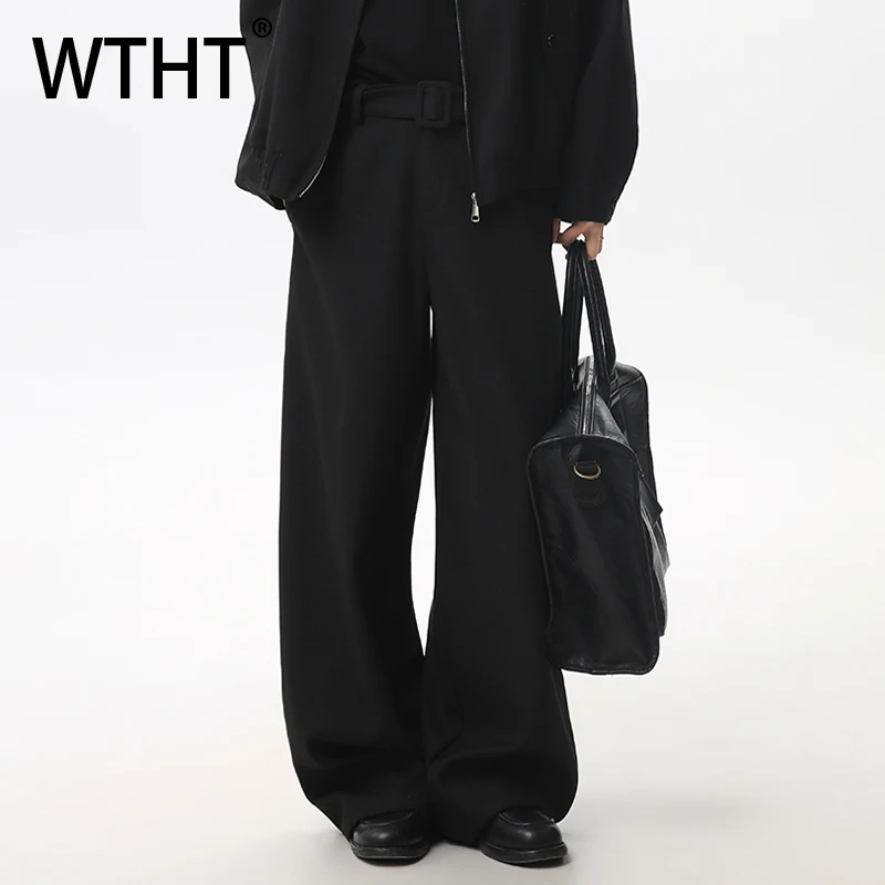 

Модные новые мужские однотонные свободные прямые брюки-костюмные штаны WTHT, повседневные брюки с высокой талией, мужские, весна 2026, 2A2722