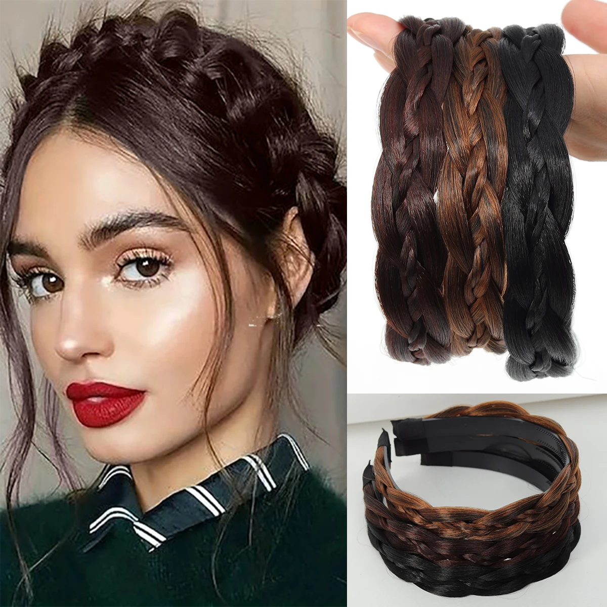 

Synthetic twist wig braided headband non-slip wide-brimmed simple headdress headband women