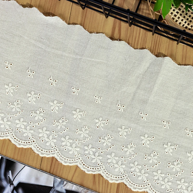 15CM Wide Cotton Embroidered Flowers Lace Guipure Ribbon White Beige Dress Clothes Sewing Collar Trim Handmade DIY Lace Material