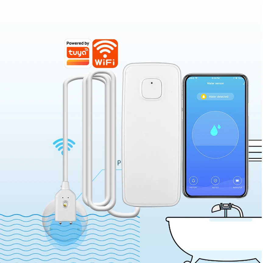 

Eelopard Wireless Smart WiFi Water Leakage Detector APP Control Tuya Smart WiFi Water Level Detector Water Leak Sensor