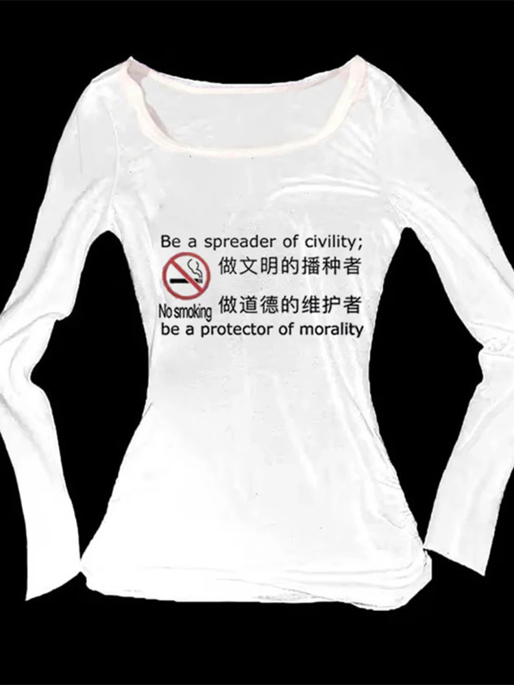 Y2K Herbst und Winter neues Damen Slim Fit Top einfaches tägliches vielseitiges Mode Top T-Shirt Basisshirt
