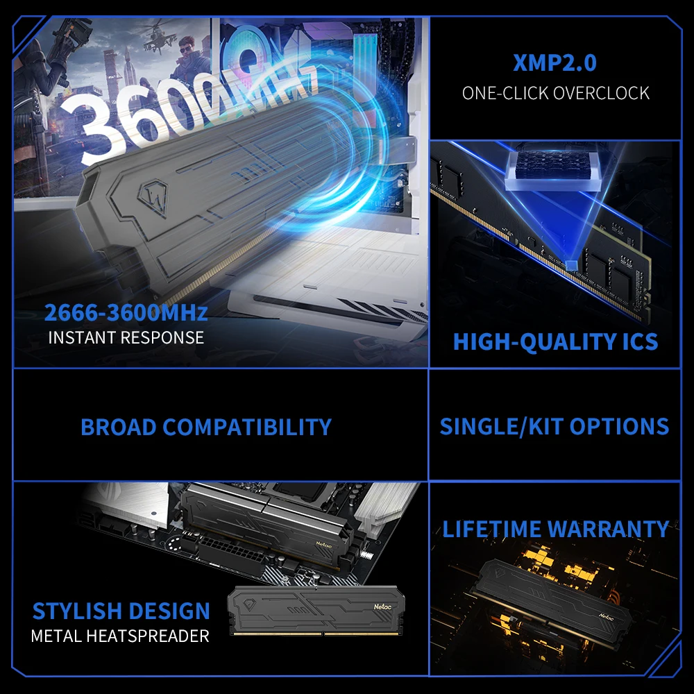 Netac Memory Ram DDR4 3200MHz 3600MHz Dual Channel 8GB 16GB DDR4 XMP2.0 Memory 288Pin UDIMM with Heatsink for Desktop image 2