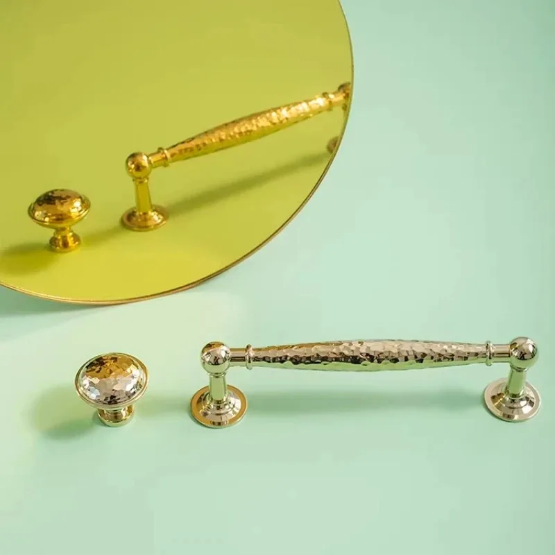 Solid Brass Handles Golden Luxury Door Handles for Furniture Bookcase Dresser European Hand Hammered for Cabinets and Drawers