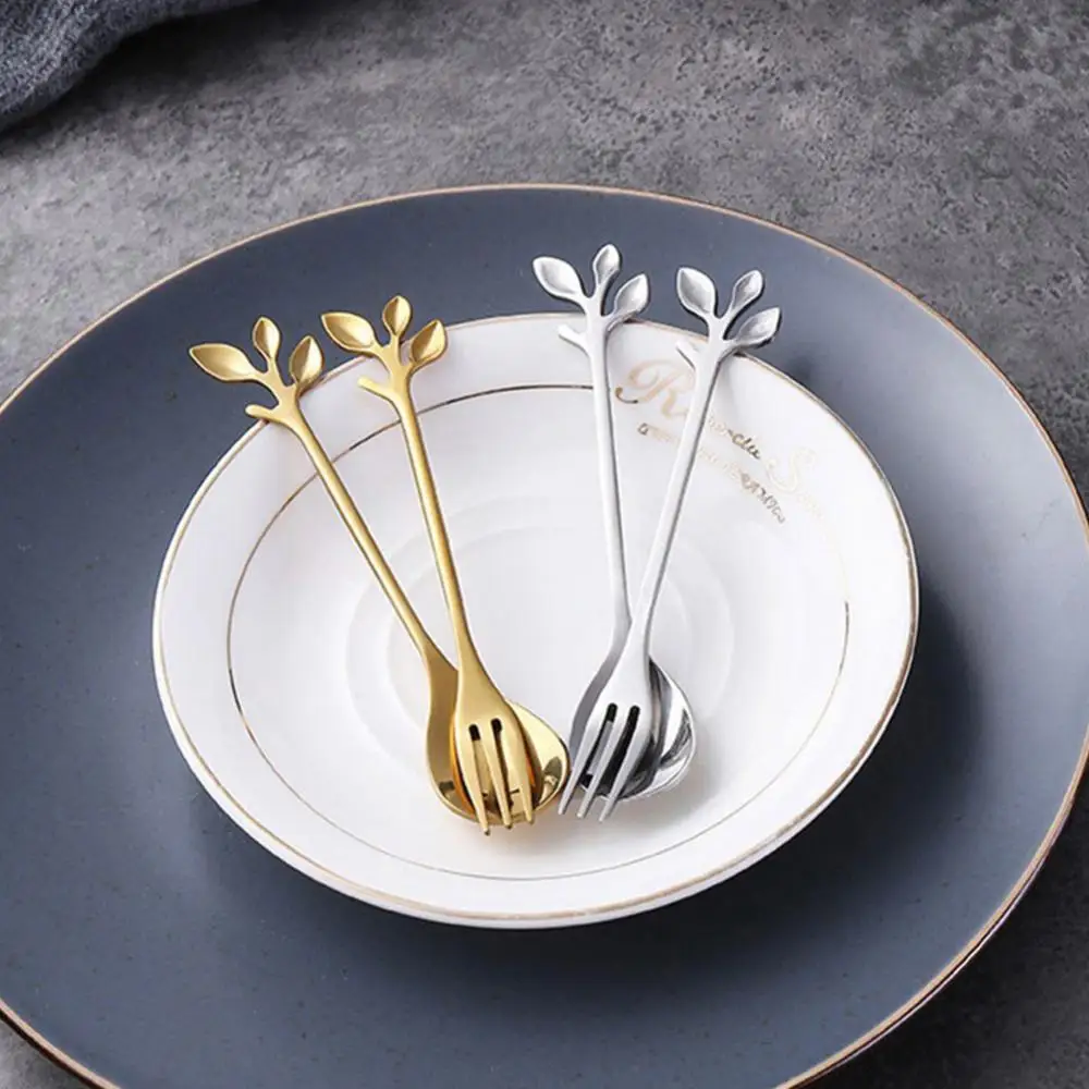 Edelstahl-Löffel, kreativer, langlebiger Kaffeelöffel, einzigartige Cucharas-Edelstahlgabel, einzigartiger Blattgold-Löffel, einzigartiges Design