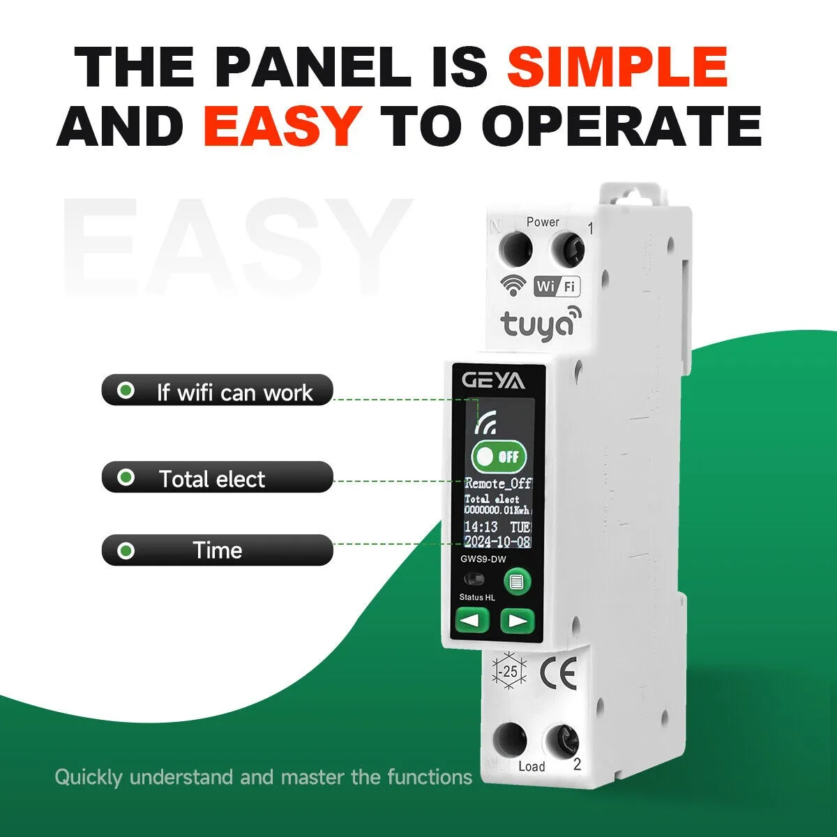 1P+N 63A Tuya WIFI MCB Smart Switch Circuit Breaker LED Energy Meter Power Metering Timer Relay Remote Control Smart Life 1PCS
