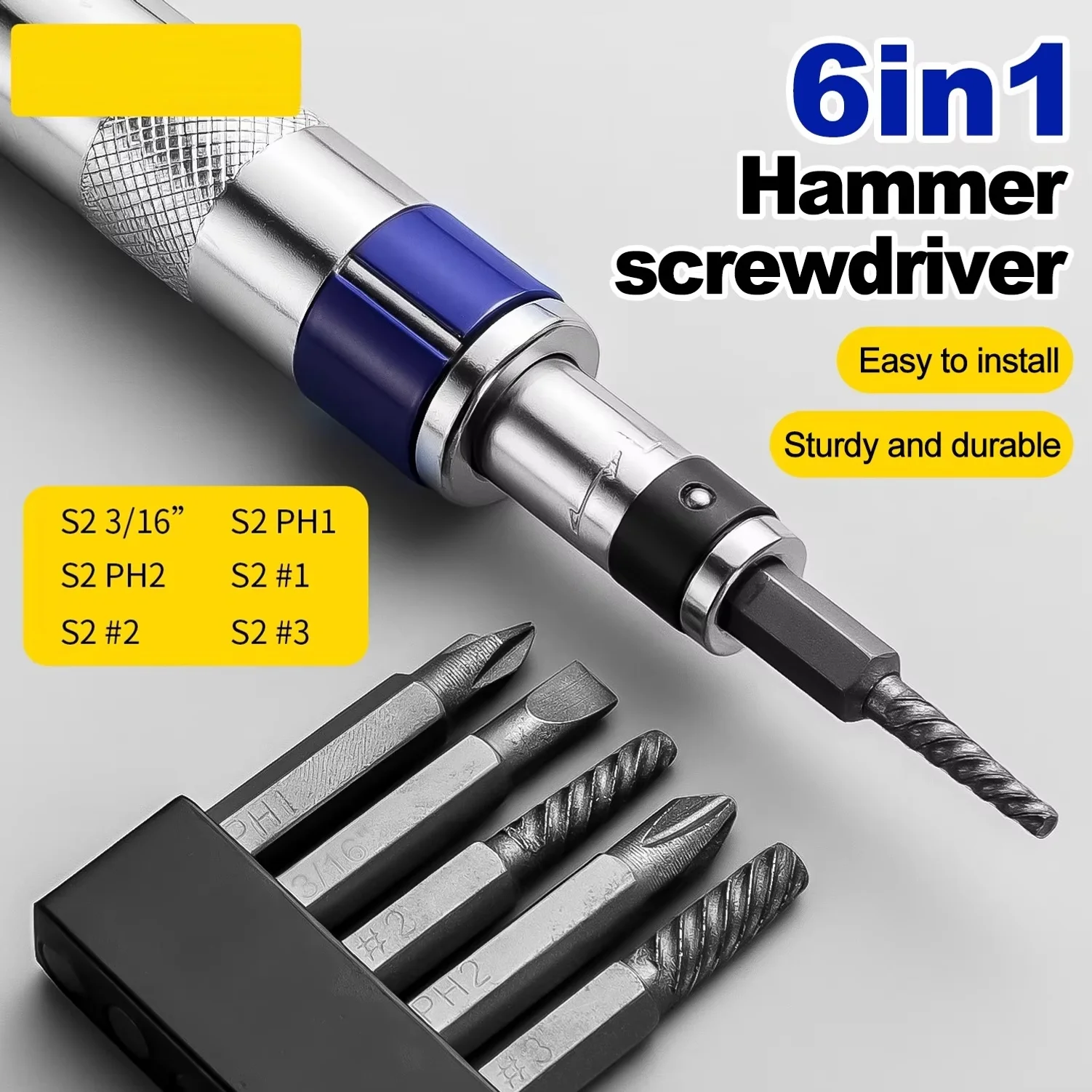 6in1 Screwdriver Set 1/4-inch Impact Drive Rusted Stuck Broken Fasteners Remover with Complete Specifications