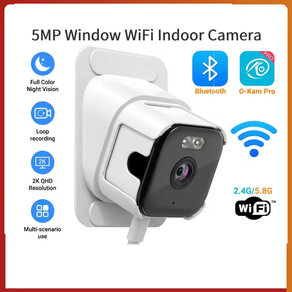 5MP Window Camera 5GHz WiFi Indoor Cameras For Home Security Color Night Vision Motion Detection 24/7 Recording Quick Install