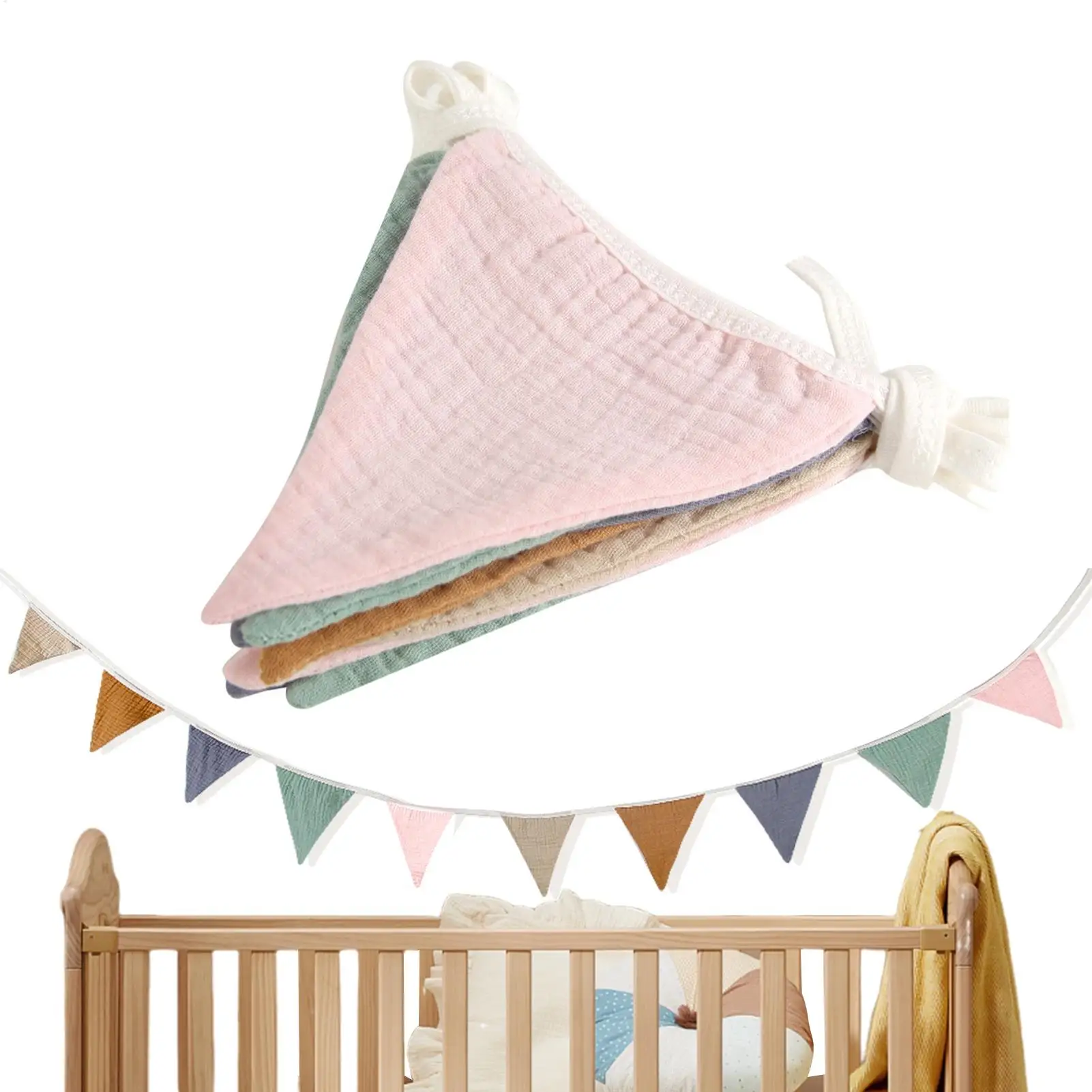Pennant Banner Flags Nursery Bunting Banner Flags Washable Cotton Fabric Triangle Pennant Garlands for Bedroom Decorations