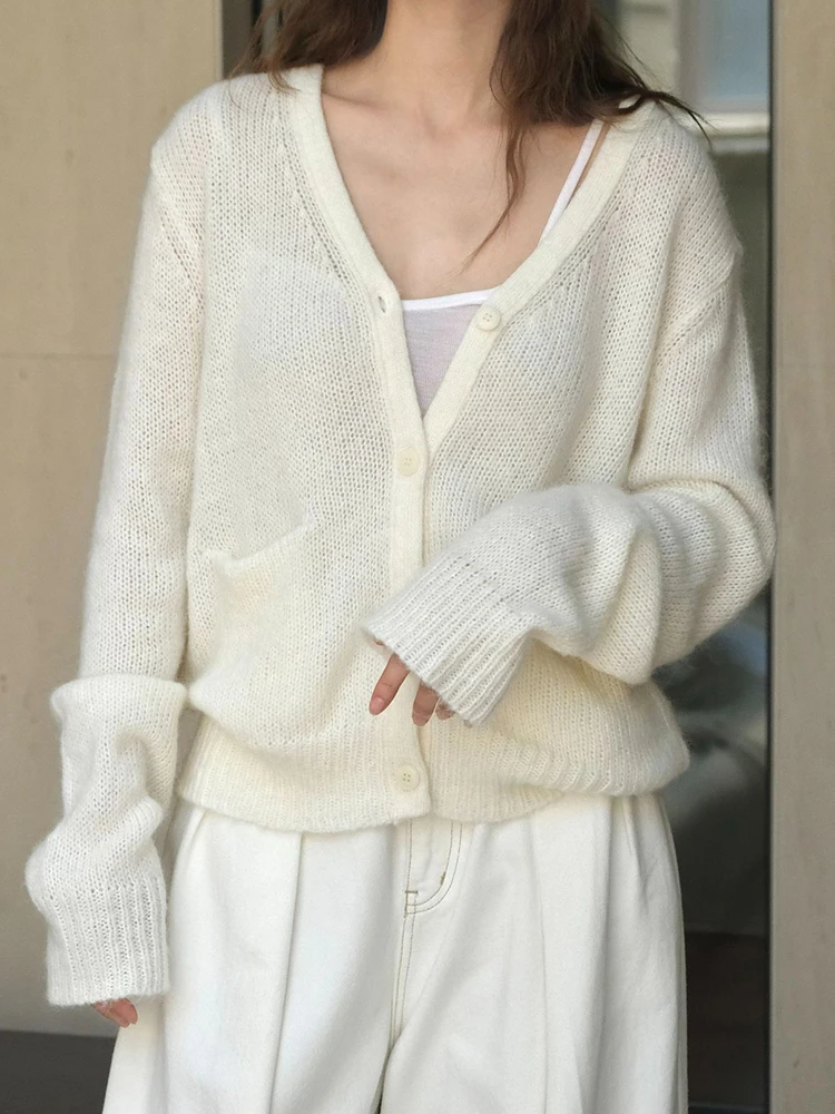 [EAM] Purple Elegant Big Size Knitting Cardigan Sweater V-Neck Long Sleeve Women New Fashion Tide Spring Autumn 2024 1DH6903