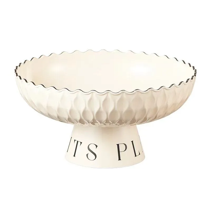 대용량 과일 트레이 물결무늬 높은 받침대 배수 트레이 사탕 간식 트레이 높은 미적 가치 크리미 스타일 플라스틱 과일 접시