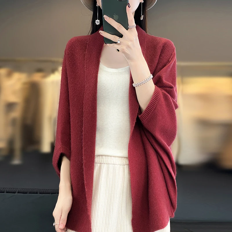 2023 Autumn And Winter Loose Womens Clothing 100% Wool Cardigans Warm Soft Long Sleeve Female Sweaters Fashion Shawl