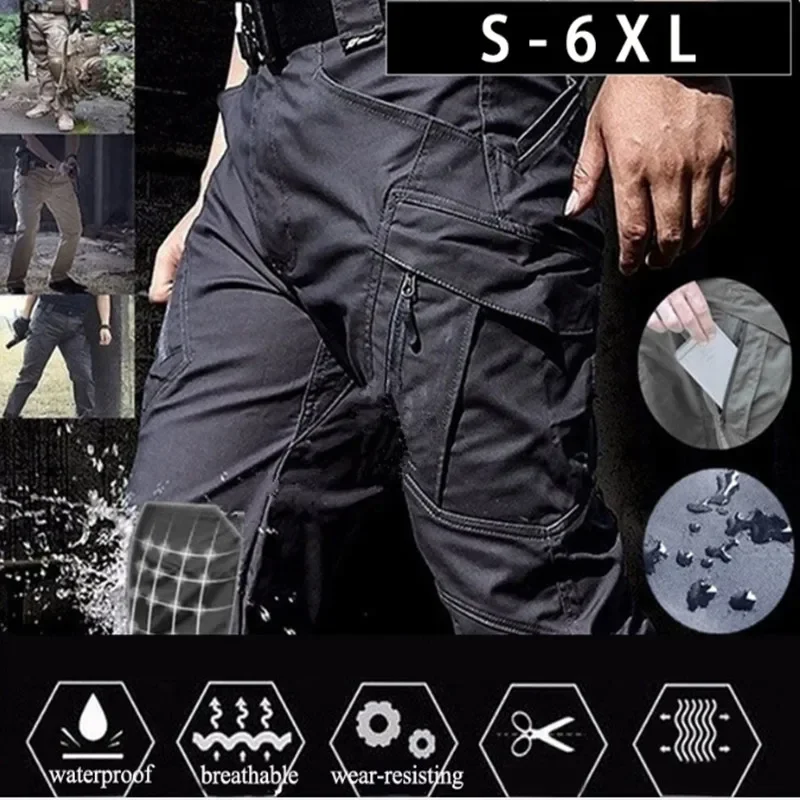 Тактические брюки-карго, мужские армейские брюки, брюки с несколькими карманами, повседневные мужские брюки для работы и пешего туризма, большие размеры 6XL