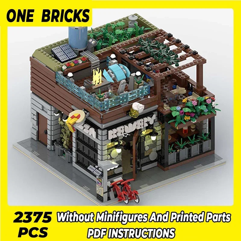 Moc Building Bricks Street View Model Brewery And Pizza Shop Technology Modular Blocks Gifts Christmas Toys DIY Sets Assembly