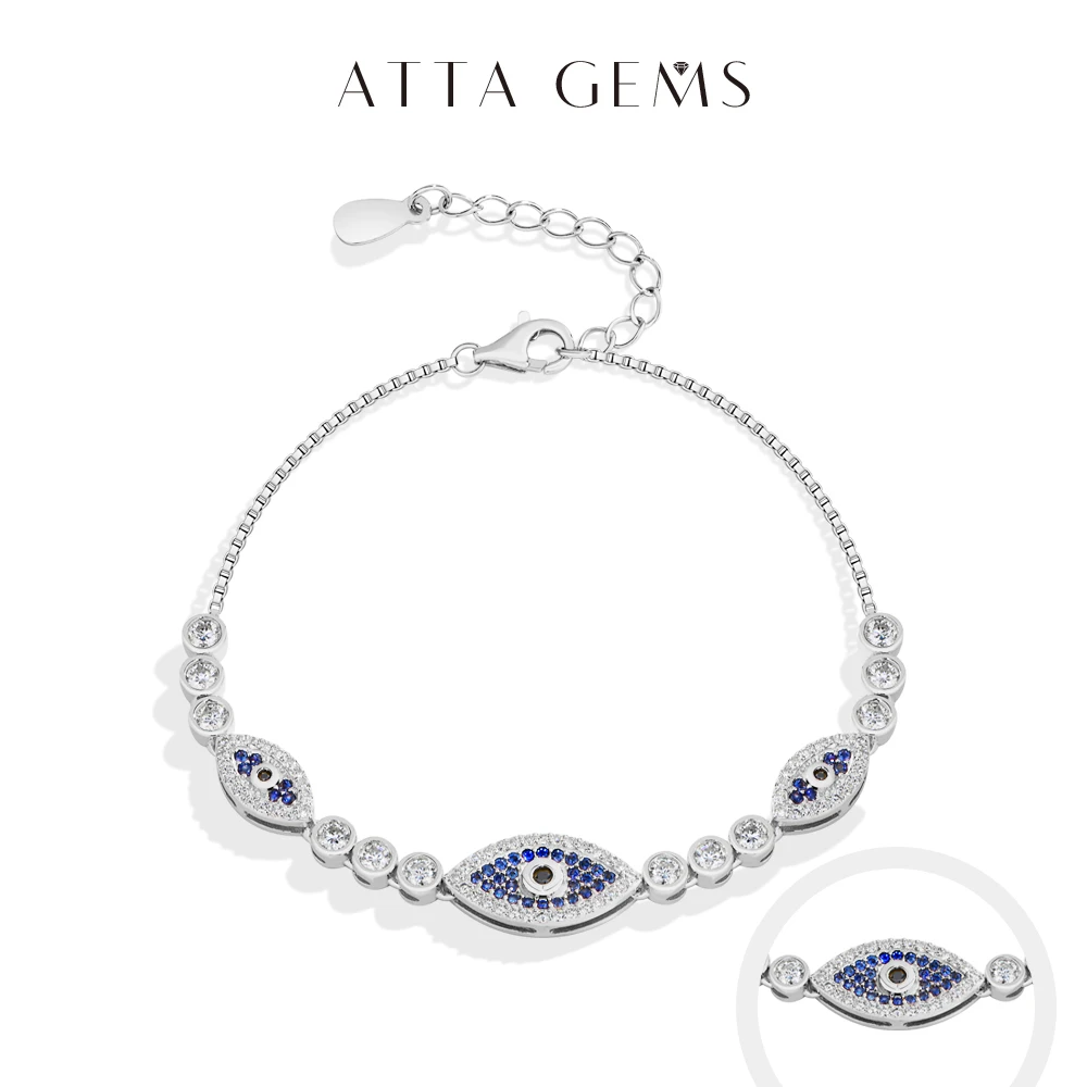 

ATTAGEMS очаровательный браслет от сглаза стерлингового серебра 925 пробы лабораторный сапфир регулируемые браслеты для женщин подарок на вечеринку ювелирные изделия
