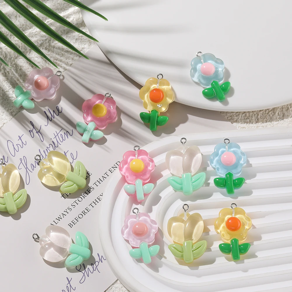 

5Pcs/lot Resin Cartoon Tulip Flower Loose Spacer Beads for Jewelry Making DIY Bracelet Necklace Accessories