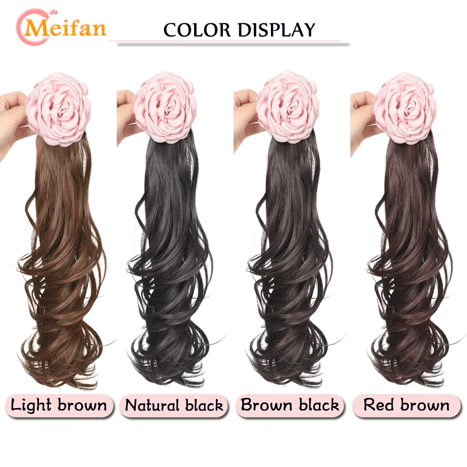 MEIFAN Syntheitc Long Wavy Curly Claw Clip On Ponytail Hair Extension Ponytail Extension For Women Natural Fake Hairpiece