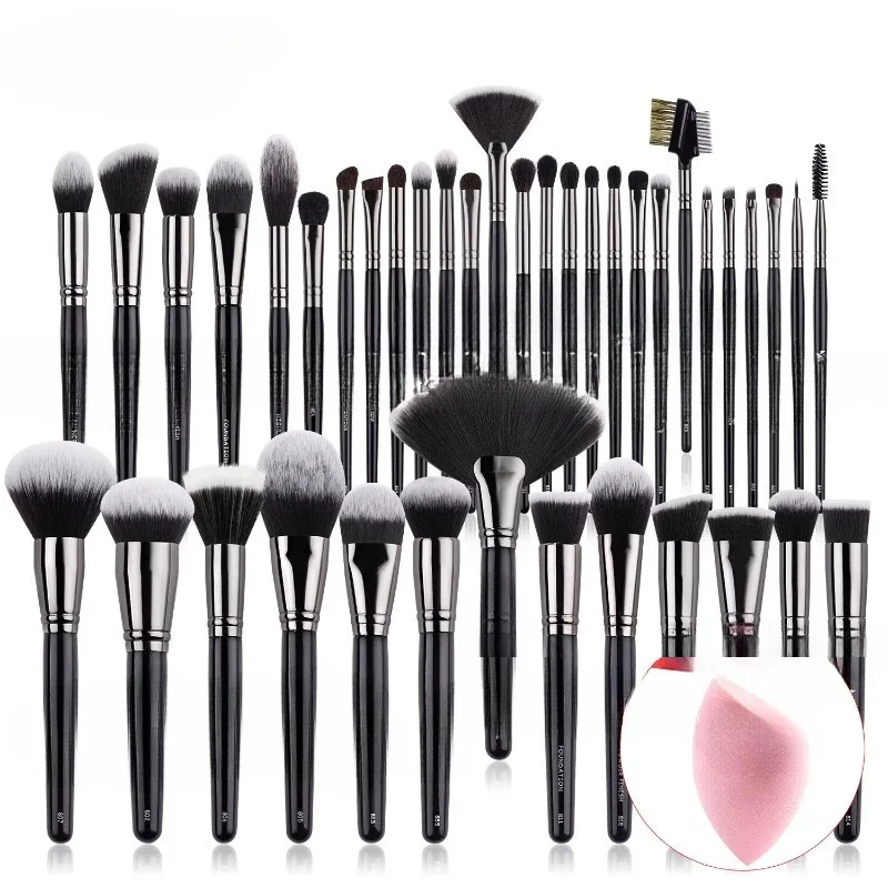 Set Black Deluxe Makeup Brush Set Wooden Handle Foundation Cosmetic Makeup Brush
