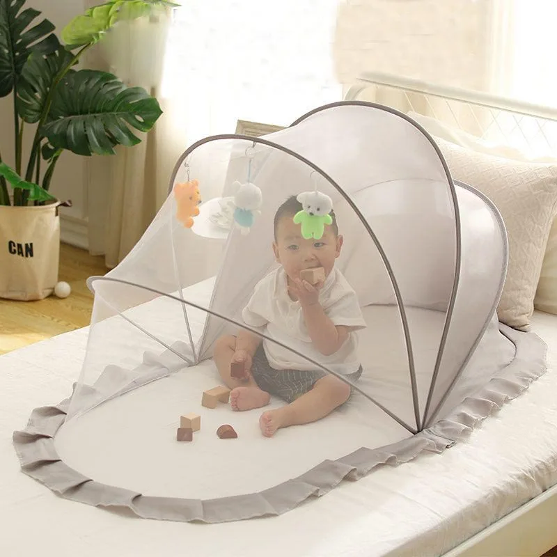 Baby Bed Infant Mosquito Nets Foldable with Cotton Pillows Portable Folding Baby Bedding Crib Netting