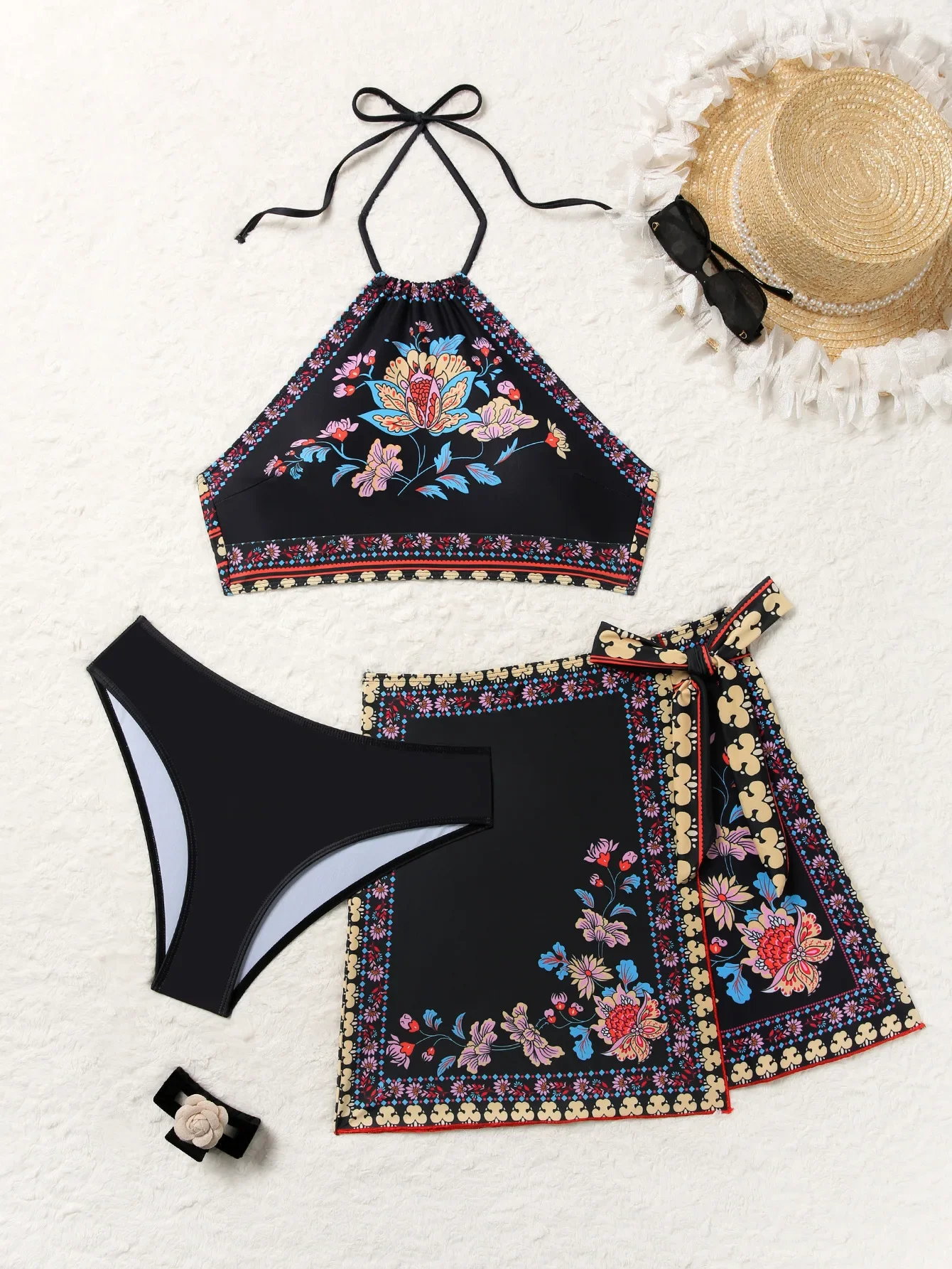 

Designer Floral Bikini 2025 Women Swimsuit Three Pieces Swimwear Sexy Thong Bikinis Brazilian Biquini Set Swimming Bathing Suits