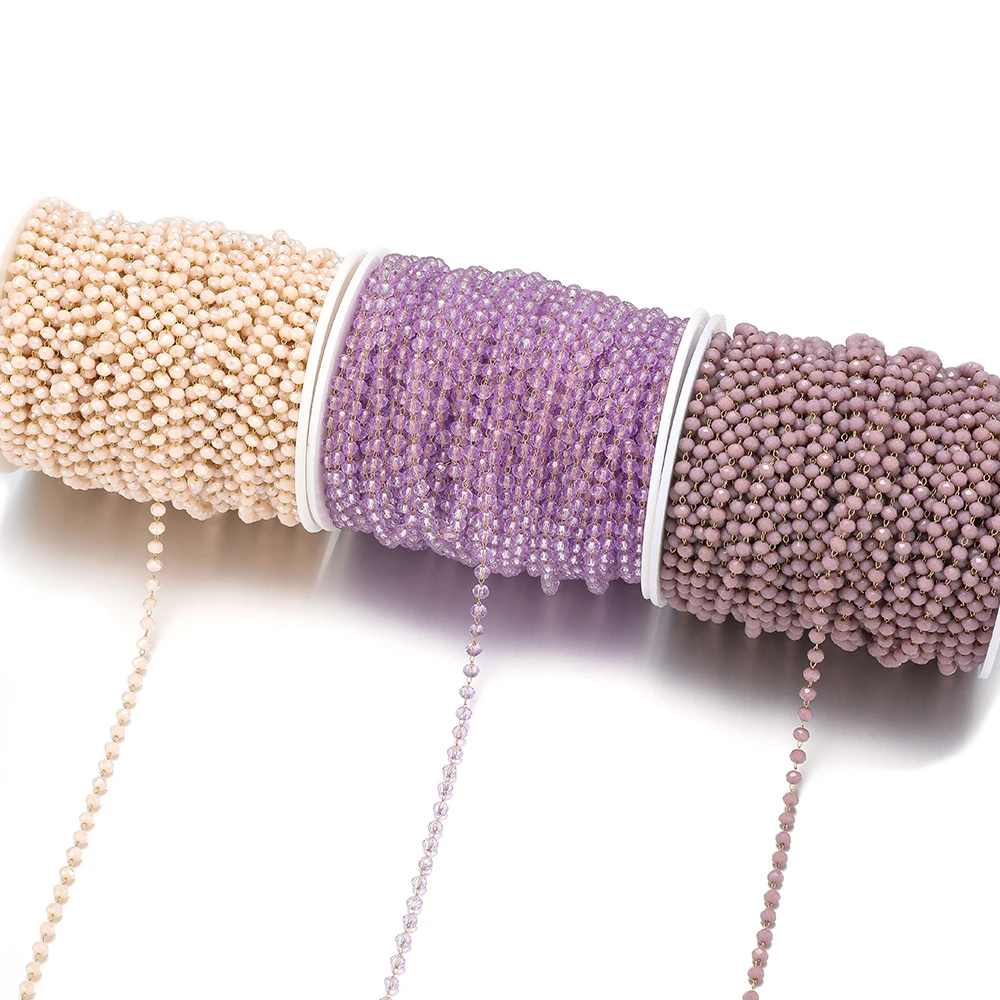 1 Meter Stainless Steel Colorful Crystal Beads Chains Handmade Rosary Chains for DIY Necklace Making Bracelet Anklets Material image 6