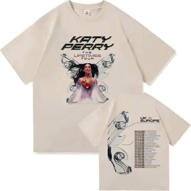 

2025 Katy Perry The Lifetimes Tour Print Tee Shirt Men Women Vintage Aesthetic High Quality Oversized T-Shirts Streetwear