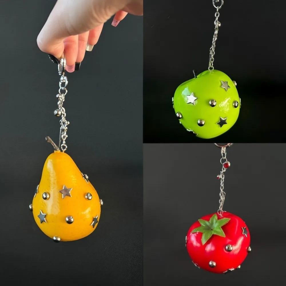 New Y2K Style Fruit Bag Charm Studded Accents Gothic Style Fruit Pendant Keyring Star Accents Fruit Keychain Backpack Decoration
