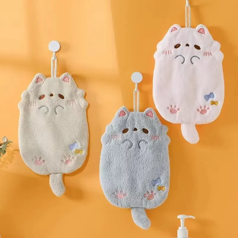 Wholesale Cute Cartoon Raccoon Hanging Towel Coral Velvet Hair Non-Shedding Thick Cloth Kitchen Bathroom Absorbent Towels