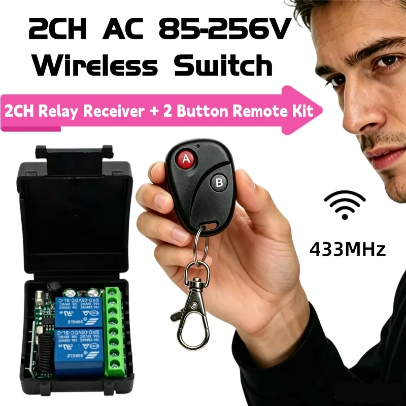 RF 433Mhz Wireless Remote Control Switch AC110V 220V 230V 10A 2Channel Dry Relay Wireless Receiver for Garage Door Fan Light